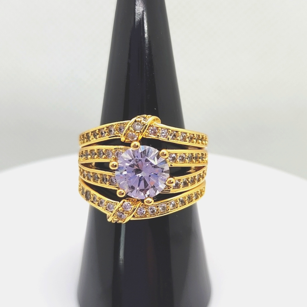 18K Gold Plated Zircon 925 Stamped 3-Piece Ring Set